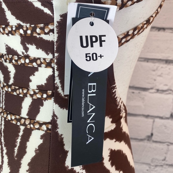 La Blanca Animal Print One Piece Swim Suit White & Brown Size 4 NWT Zebra Print - Picture 9 of 12